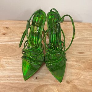 Cape Robbin Nabil Green Metallic Strappy Heels Pointed Toe NEW Sz 9